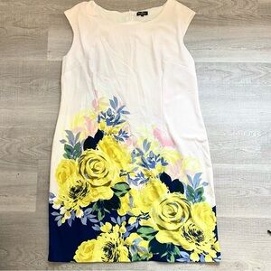 Phase 7 seven dress floral sleeveless plus sz 18 yellow cream navy blue